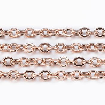 Ion Plating(IP) 304 Stainless Steel Cable Chains, Soldered, with Spool, Flat Oval, Rose Gold, 3x2.2x0.6mm, about 32.8 Feet(10m)/roll