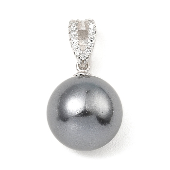 Rhodium Plated 925 Sterling Silver Pendants, with Natural Pearl Beads, Round Charms, with S925 Stamp, Real Platinum Plated, 23x12x12mm, Hole: 6.5x3mm