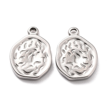 304 Stainless Steel Pendants, Textured, Irregularity Flat Round, Stainless Steel Color, 17.5x13x2.5mm, Hole: 1.4mm
