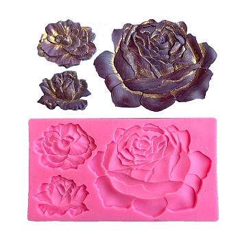 Food Grade Silicone Molds, Fondant Molds, Baking Molds, Chocolate, Candy, Biscuits, UV Resin & Epoxy Resin Jewelry Making, Rose, Random Single Color or Random Mixed Color, 192x120x10mm, Inner Diameter: 58~125x47~105mm
