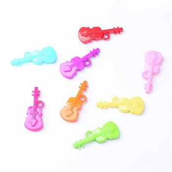 Opaque Acrylic Pendants, Violin, Mixed Color, 49.5x19x7mm, Hole: 4mm, about 170pcs/500g