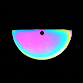 201 Stainless Steel Semi Circle Pendants, Laser Cut, Half Round, Rainbow Color, 15x30x1mm, Hole: 1.6mm