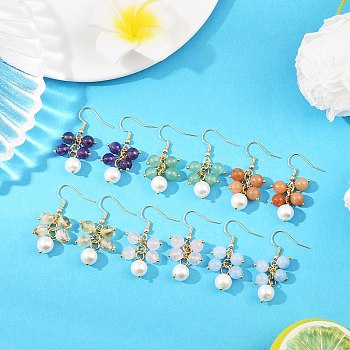 6 Pairs Natural Gemstone Dangle Earrings, Cluster Earrings, Golden, 41mm