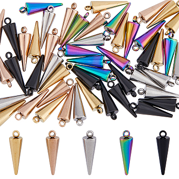 DICOSMETIC 50Pcs 5 Colors 201 Stainless Steel Pendants, Cone Charm, Mixed Color, 18.5x5.5mm, Hole: 1.5mm, 10pcs/color