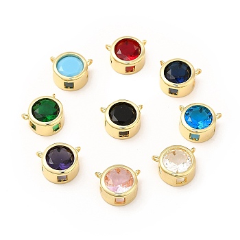 Rack Plating Brass Pave Cubic Zirconia Connector Charms, Cadmium Free & Lead Free, Real 18K Gold Plated, Flat Round Links, Mixed Color, 14x12x7mm, Hole: 1.2mm and 1.5mm