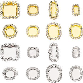 BENECREAT 32Pcs 16 Styles Brass Cabochon Settings, Multi-Strand Links,  with Clear Glass, Mixed Shape, Platinum & Golden, Tray: 9~16x5~13mm, 15.5~21.5x9.5~20x5.5~9.5mm, Hole: 0.9~1.5mm, 2pcs/style