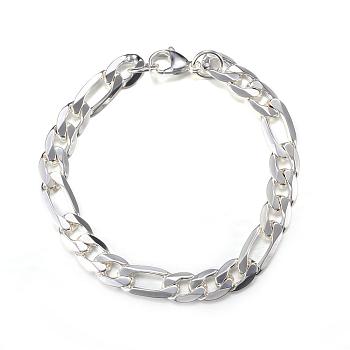 304 Stainless Steel Figaro Chain Bracelets, with Lobster Claw Clasps, Silver Color Plated, 8-1/4 inch(210mm), 8.5mm