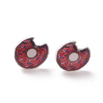 Colorful Acrylic Imitation Food Stud Earrings with Platic Pins for Women, Donut, 13mm, Pin: 0.9mm