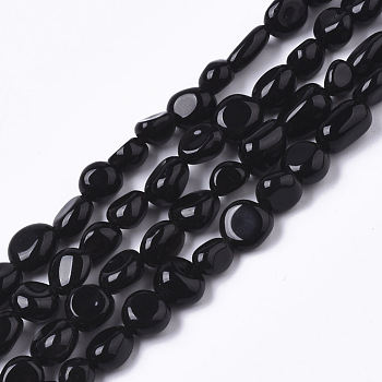 Natural Black Obsidian Beads Strands, Tumbled Stone, Nuggets, 6~9x4~7x4~7mm, Hole: 1mm, about 50pcs/strand, 15.35 inch(39cm)