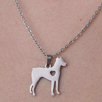 201 Stainless Steel Dog with Heart Pendant Necklace, Stainless Steel Color, 17.72 inch(45cm)
