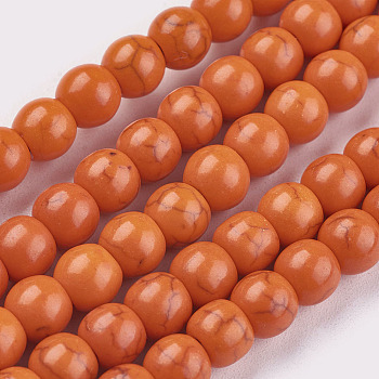 Synthetic Turquoise Beads Strands, Dyed, Round, Orange Red, 6mm, Hole: 1.2mm, about 67pcs/strand, 15.75 inch