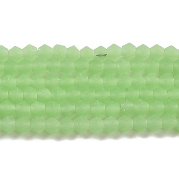 Imitation Jade Frosted Glass Bead Strands, Faceted, Bicone, Light Green, 2.9~3.3x2.5mm, Hole: 0.7mm, about 145~150pcs/strand, 16.34~16.54 inch(41.5~42cm)