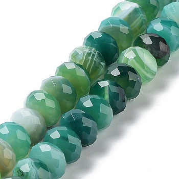 Natural Banded Agate/Striped Agate Beads Strands, Dyed & Heated, Faceted Rondelle, Medium Aquamarine, 10~10.5x6.5~7mm, Hole: 1mm, about 58pcs/strand, 15.31~15.43''(38.9~39.2cm)