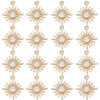 Brass Cubic Zirconia Charms, Flower Charm, Real 18K Gold Plated, 14.5x12.5x3mm, Hole: 1mm, 16pcs/box
