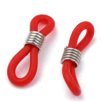 Eyeglass Holders, Glasses Rubber Loop Ends, with Brass Findings, Platinum, Red, 20x7mm
