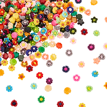 250Pcs 5 Styleds Opaque Resin Cabochons, Nail Art Decoration Accessories, Flower, Mixed Color, 5.5~6x3~4mm, 50pcs/style