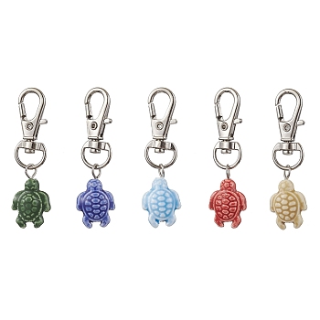 Ocean Themed Tortoise Handmade Porcelain Pendant Decorations, with Alloy Swivel Clasps, Mixed Color, 53mm