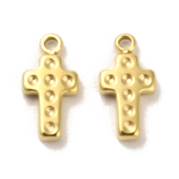 304 Stainless Steel Charms, Cross Charms, Real 14K Gold Plated, 12x6x1.8mm, Hole: 1.2mm