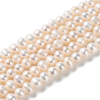 Natural Cultured Freshwater Pearl Beads Strands, Potato, Grade 3A, PapayaWhip, 3.5~5.5x4~4.5mm, Hole: 0.5mm, about 80pcs/strand, 13.86 inch(35.2cm)
