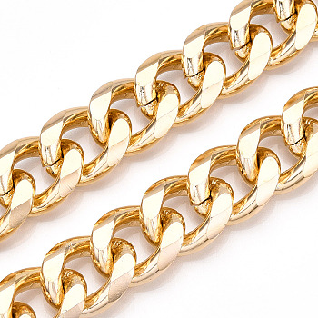 Aluminum Faceted Curb Chains, Diamond Cut Curb Chains, Unwelded, Light Gold, 23.5x19x5mm