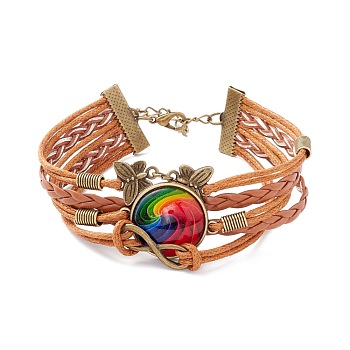 Rainbow Pride Bracelet, Vortex Pattern Flat Round & Butterfly Links Multi-strand Bracelet for Men Women, Chocolate, Other Pattern, 7-1/4 inch(18.5cm)