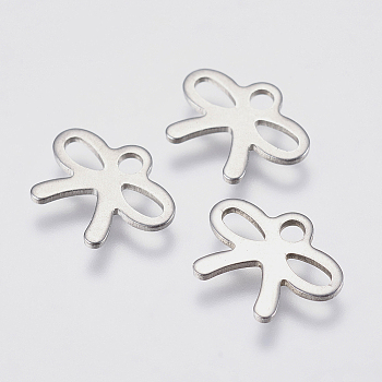 201 Stainless Steel Charms, Bowknot, Stainless Steel Color, 10x13x0.8mm, Hole: 2mm