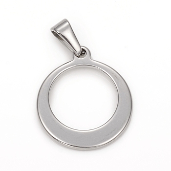 304 Stainless Steel Pendants, Round Ring, Stainless Steel Color, 23.5x20.5x1.5mm, Hole: 3x6.5mm