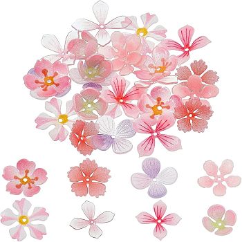 SUPERFINDINGS 32Pcs 8 Style Plastic Beads, Flower, Mixed Color, 12~22x13.5~22x3~8mm, Hole: 1~1.4mm, 4pcs/style