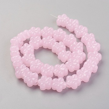Handmade Lampwork Beads Strands, Plum Blossom, Pink, 13.5x8.5~9mm, Hole: 1.2mm, about 32pcs/strand, 16.53 inch(42cm)