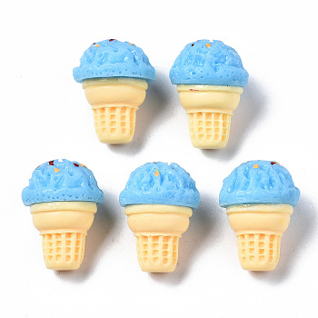 Spray Painted Resin Cabochons, Ice Cream, Cornflower Blue, 22~23x17x16.5mm