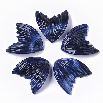 Acrylic Pendants, Imitation Gemstone Style, Wing, Dark Blue, 27x25.5x3mm, Hole: 2mm, about 370pcs/500g