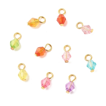 Faceted Transparent Acrylic Charms, with Golden Tone Iron Findings, Bicone, Mixed Color, 11~11.5x5.5mm, Hole: 2.6mm