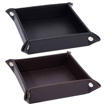 Gorgecraft 2Pcs 2 Colors PU Leather Cosmetic Keychain Storage Plates, Jewelry Tray, with Iron Snap Buttons, Square, Mixed Color, Finished Product: 192x192x14mm, 1pc/color