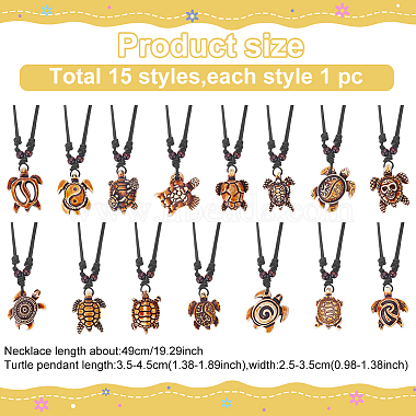 15Pcs 15 Styles Tortoise Resin Pendant Necklaces Set with Adjustable Cotton Cords(NJEW-AN0001-51B)-2