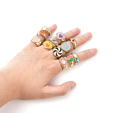 Mixed Style Alloy Enamel Finger Rings for Women(RJEW-MSMC002-16)-3