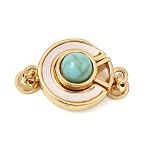 Brass & Natural Shell & Synthetic Turquoise Magnetic Clasps, Flat Round, Real 18K Gold Plated, 20x12x7mm(KK-C066-21G)