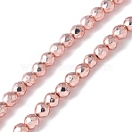 Baking Paint Synthetic Non-Magnetic Hematite Beads Strands, Faceted, Round, Rose Gold, 3mm, Hole: 0.8mm, about 142pcs/strand, 15.59''(39.6cm)(G-H020-K01-12)