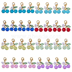 32Pcs 8 Colors Cherry Acrylic & Glass Pendant Decoration, with Alloy Lobster Claw Clasps, Mixed Color, 26.5mm, 4pcs/color(HJEW-CA00041)
