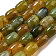 Natural Banded Agate/Striped Agate Beads Strands, Dyed, Column, Yellow Green, 13.5x10~10.5mm, Hole: 1mm, about 28pcs/strand, 15.16''(38.5cm)(G-A223-D12-01A)
