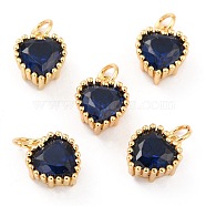Real 18K Gold Plated Brass Inlaid Cubic Zirconia Charms, with Jump Ring, Long-Lasting Plated, Heart, Dark Blue, 8.5x7x4mm, Jump Ring: 4x0.5mm, 2.5mm Inner Diameter(ZIRC-L100-074G-01)