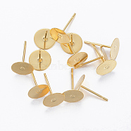 304 Stainless Steel Stud Earring Findings, Flat Round, Real 24K Gold Plated, 12x8x0.3mm, Pin: 0.8mm(STAS-H558-23G)