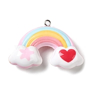 Opaque Acrylic Big Pendants, Shake Make Light, with Platinum Tone Iron Loops, Rainbow Pattern Charms, Rainbow, 56.5x32x22.5mm, Hole: 2.5mm(SACR-G035-01)