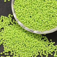 6/0 Glass Seed Beads, Grade A, Round, Opaque Colours, Green Yellow, 3.6~4.0mm, Hole: 1.2mm, about 5000pcs/pound(SEED-J014-F6-44)