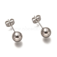304 Stainless Steel Ball Stud Earrings, Round, 18.5x7mm, Pin: 0.7mm(STAS-H136-07E-P)