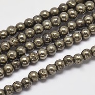 Natural Pyrite Round Beads Strands, Grade A, 3mm, Hole: 1mm, about 130pcs/strand, 16 inch(G-F197-10-3mm)