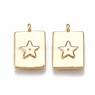 Brass Charms, Nickel Free, Real 18K Gold Plated, Rectangle with Star, 13x8x1mm, Hole: 0.9mm(KK-T038-403G)