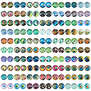 Flatback Glass Cabochons for DIY Projects, Dome/Half Round with Peacock Feathers Pattern, Mixed Color, 12x4mm(GGLA-S047-04B-A12mm)