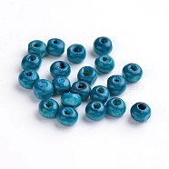 Dyed Natural Wood Beads, Round, Dark Turquoise, 4~5x3mm, Hole: 1.2mm, about 37340pcs/1000g(WOOD-S614-8-LF)
