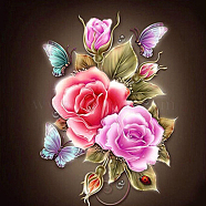DIY Diamond Painting Canvas Kits For Kids, with Resin Rhinestones, Diamond Sticky Pen, Tray Plate and Glue Clay, Butterfly with Rose, Mixed Color, 30x30cm(DIY-F059-08)