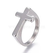 Tarnish Resistant 304 Stainless Steel Finger Rings, Cross, Stainless Steel Color, Size 12, 21.5mm(RJEW-O032-12P-21.5mm)